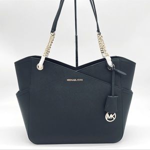Michael Kors Large X Chain Shoulder Tote Bag Leather Black